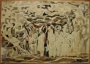 Ukrainian Soviet USSR Painting Expressionism figures Historic events sketch - Picture 1 of 9