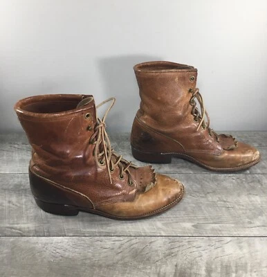 Women's Larry Mahan Leather Granny Grunge Punk Riding Lace Up Leather Boots 8.5 - Image 1 of 4