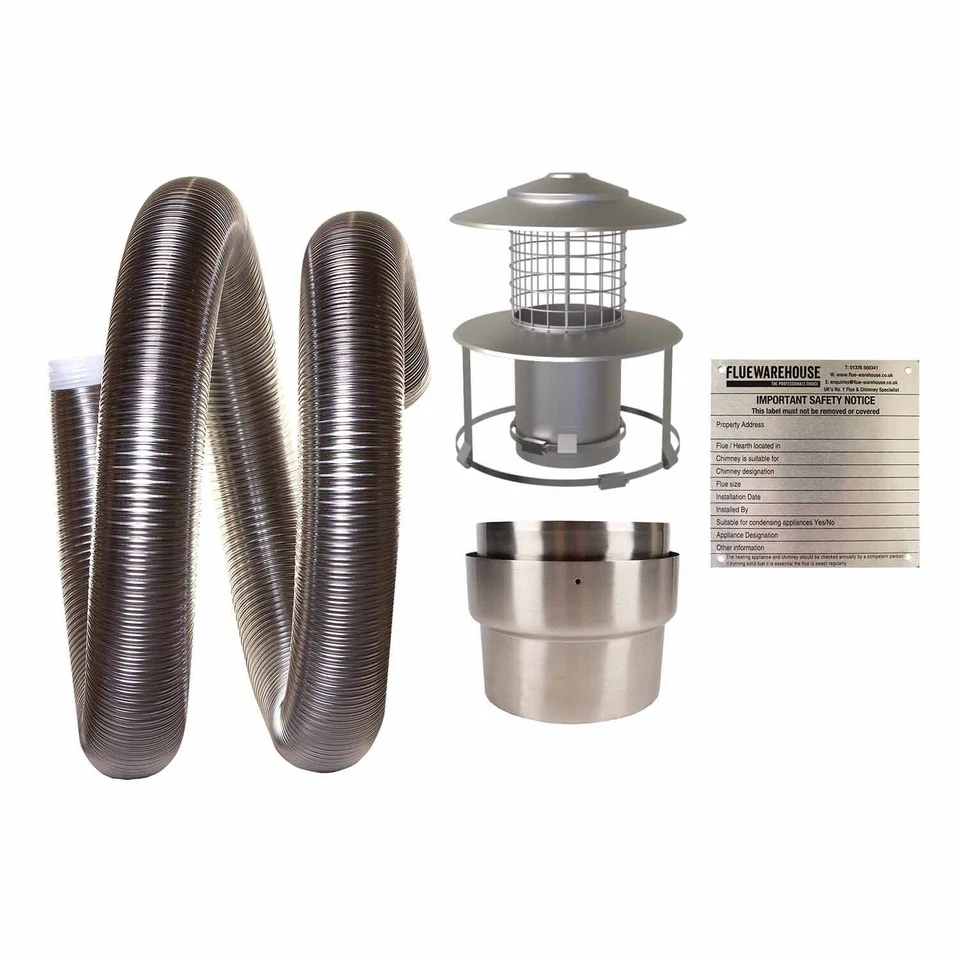 Flexible Chimney Flue Liner Installation Kit 3 Wood/Multifuel Stoves 316 Grade - Image 1 of 4