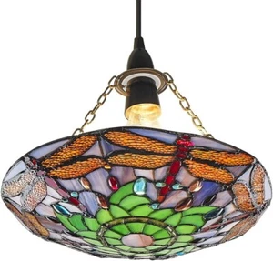 Traditional Multi-Coloured Dragonfly Tiffany Glass Pendant Shade by Happy Homewa - Picture 1 of 1