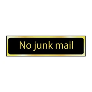 No Junk Mail Schild selbstklebend PVC schwarz und gold Optik 200 mm x 50 mm - Bild 1 von 2