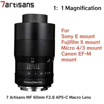 7artisans 60mm F2.8 APS-C MF Macro Prime Lens for Canon EOS-M Sony E Fuji FX M43 - Image 1 of 4