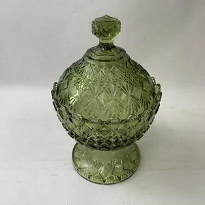 Vintage Fenton Colonial Green Glass Compote Or Candy Dish 8 1/2” Tall Pre-Owned - Picture 1 of 6