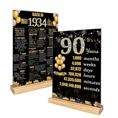 Presente de aniversário de 90 anos ArtAubrey para mulheres homens dupla face 1934 suprimentos para festa, ... - Imagem 1 de 4