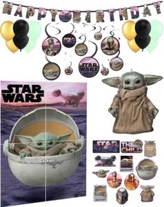 Decoraciones de fiesta de cumpleaños mandalorianas de Star Wars bandera de la edad fondo de pared Grogu - Imagen 1 de 10