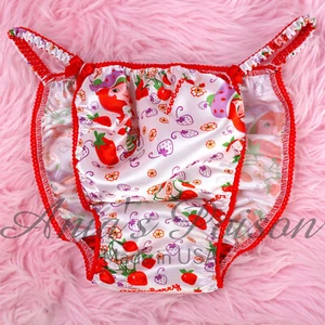 Sissy Satin Panties for MEN - Strawberry Girl - shiny wetlook String Bikini - Picture 1 of 5