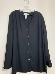 Elizabeth By Liz Claiborne Womens 16 Blouse Jacket Top Black Sparkly V Neck - Picture 1 of 6