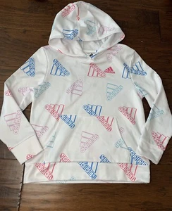 Adidas Sweater Girls 10/12 White Pink Blue Purple Hoodie Sweatshirt - Picture 1 of 3