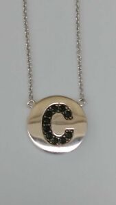 Diamonique Black Spinel Round Initial Sterling 18" Necklace, Letter C Initial