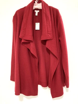 NWT CHICO`S RAZZIE RED 100% WOOL OPEN FRONT CARDIGAN SWEATER 3 / 16 - Image 1 of 4