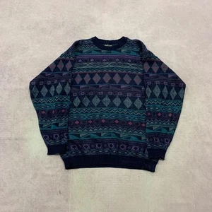 Vintage Strickpullover Abstrakt Gemustert Opa Strickpullover Herren M - Bild 1 von 6