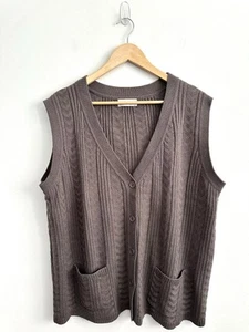 Fella Hamilton Taupe Wool Blend Button Up Knit Vest Pockets Plus Size 20 - Picture 1 of 5