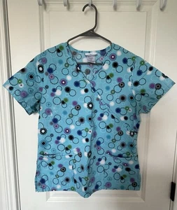 Scrubs Scrub Top Blue Circles M - Picture 1 of 3
