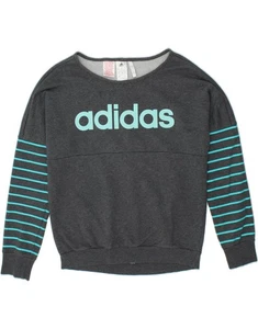 ADIDAS Girls Climalite Graphic Sweatshirt Jumper 14-15 Years Grey Cotton BH08 - Picture 1 of 3