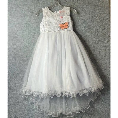 Vestido Formal Niñas 10 Blanco Encaje Capa Sin Mangas Alto Bajo Dobladillo NUEVO LEER Foto 1 de 4