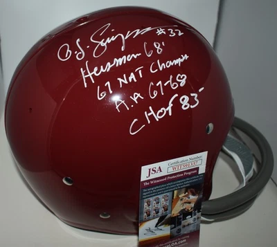 O J SIMPSON SIGNED CUST RK 2 BAR FULL SIZE HELMET USC TROJANS 1968 HEISMAN JSA - Image 1 of 4