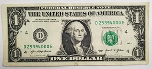 LUCKY 000 $1 One Dollar Bill Fancy Serial Number With 000 - Picture 1 of 6
