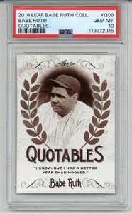 2016 Leaf Babe Ruth Collection Quotables #Q09 Babe Ruth Yankees PSA 10 LOW POP 3 - Bild 1 von 2