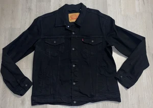 Levi’s Black Trucker Jacket Denim Jean Size Large Modern Clean - Picture 1 of 15