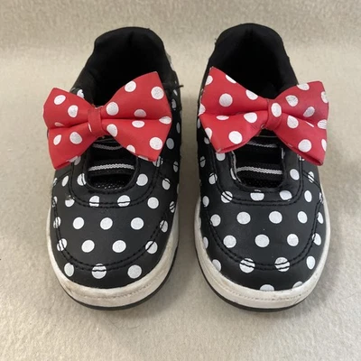 Disney Minnie Mouse Estilo Lazo Niñas Tenis Talla 7 Blanco y Negro Lunares Foto 1 de 4