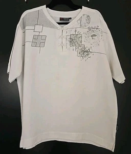 Camisa túnica vintage VERSACE ropa deportiva para hombre XL blanca de lino Medusa anudada Italia - Imagen 1 de 10
