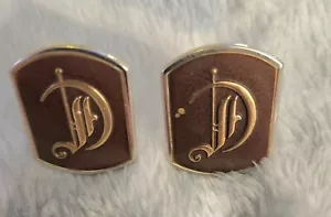 D Monogram Initial Letter Vintage SWANK Cuff Links Gold Toned Brn Initial - Picture 1 of 13