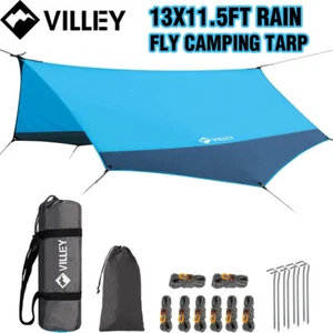VILLEY Waterproof Camping Tarp 13 x 11.5Ft Hammock Tent Rain Fly Heptagonal Tarp - Picture 1 of 12