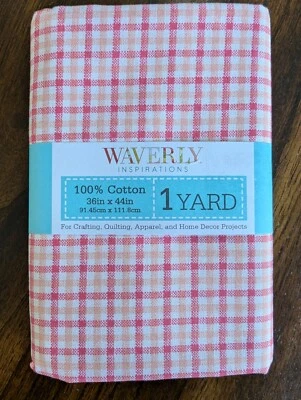 NEW (1) Yard Pre-Cut Waverly Inspirations Coral Gingham 100% Cotton Fabric.  - Image 1 of 2