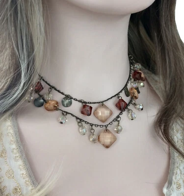 Premier Designs Two Strand Boho Faux Jeweled Crystal Beaded Necklace 16-19" NWOT - Image 1 of 3