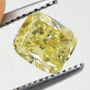 Loose Cushion Shape Diamond Fancy Yellow Color VS1 Natural Enhanced 1.08 Carat - Picture 1 of 10