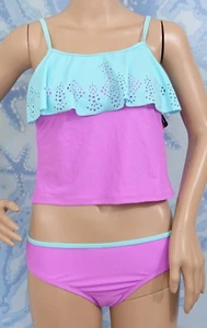 O'RAGEOUS purple/blue Tropical Dance Tankini ruffle cut out bust top& bottom,16 - Picture 1 of 3