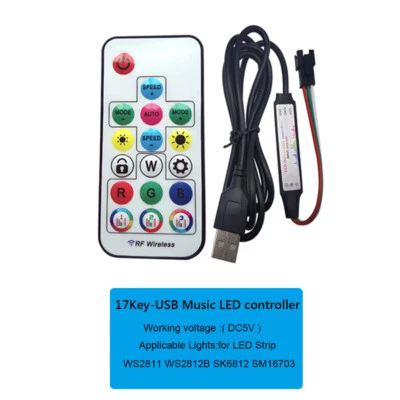 17keys RGB Music LED contorller RF Remote For USB WS2811 WS2812 RGB led strip - Image 1 of 4