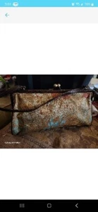 Bueno Gobelin Handtasche Geldbeutel mit Lederoptik Besatz/Griff Vintage Gold  - Bild 1 von 1