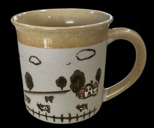 VINTAGE FARMHOUSE STONEWARE BOHO COTTAGECORE COFFEE CUP - Picture 1 of 7