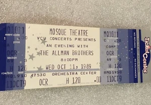 THE ALLMAN BROTHERS 1989 BANDA COMP BOLETO TALÓN MEZQUITA TEATRO RICHMOND, VA - Imagen 1 de 2