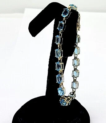 PULSERA TENIS TOPACIO AZUL LONDRES ORO 10K 9 CT. DISEÑO, 7" EXCELENTE Foto 1 de 4