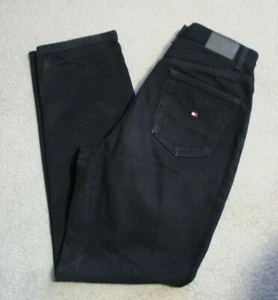 VTG Women's TOMMY HILFIGER Black Denim Jeans 10 R/31 Grey Flag SPELL OUT - Picture 1 of 9