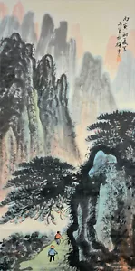Quadro vintage cinese acquerello da parete appeso pergamena dopo Li Xiongcai - Foto 1 di 6