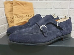 Authentic New Men's Bontoni Blue Suede Double Monk Strap Shoes,EU41/US8 - Picture 1 of 15