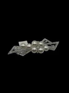 Spilla Oro Bianco 14k Perla e Diamante - Foto 1 di 4