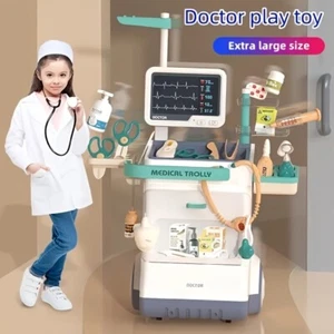 Kinder Arzt Spielset Medizinwagen mit EKG Maschine & Werkzeug | Alter 3+ Geschenk - Bild 1 von 10