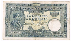 100 Frank/20 Belgas type "1919" Nationale Reeks 21.06.1932 Morin 59 - Picture 1 of 2