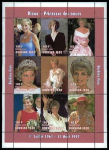 BURKINA FASO M/S 1997 REALEZA PRINCESA DIANA DAMA DI MNH/z2420 - Imagen 1 de 2