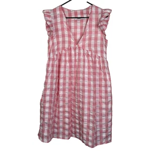 2 Herzen Damen Gingham Minikleid Größe M Rosa Ärmellos Flatterärmel Y2K - Bild 1 von 7