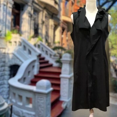 Платье Tahari размер 6 без рукавов искусственное обертывание с оборками v-образным вырезом карманы хлопок смесь - Изображение 1 из 4