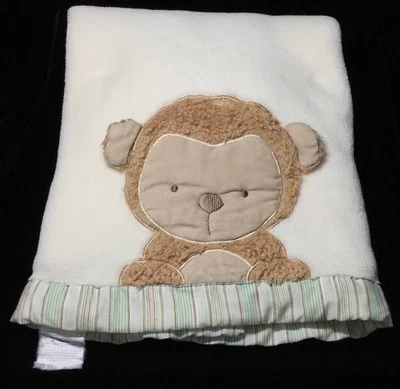 Cobertor infantil verde creme marrom urso macaco  - Imagem 1 de 4