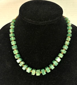 Collana/collana vintage anni 20-30 annodata a mano art deco pietra verde avventurina - Foto 1 di 6
