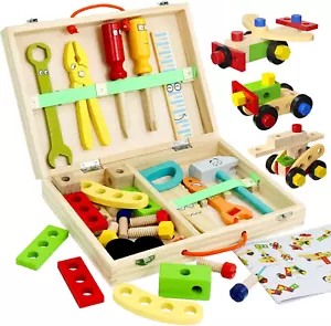 Kids Tool Set, 34 Pcs Wooden Toddler Tools Set with Kids Tool Box, STEM Learning - Picture 1 of 12