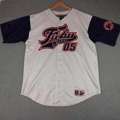 Camiseta de béisbol vintage FUBU para hombre XL blanca 05 escritura holgada ropa de calle botón Y2K Foto 1 de 4