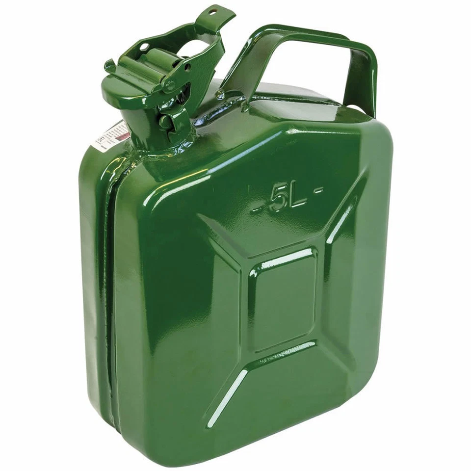 NORYB 5L Green Metal Jerry Can Fuel Petrol Diesel Oil Containers Canister Army 4x4